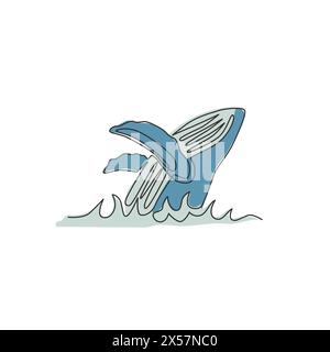 Dessin de ligne continue unique de gros poissons baleines pour l'identité du logo de la société maritime. Concept de mascotte d'animal de mammifère de gros poisson pour logotype d'entreprise. Tendance Illustration de Vecteur