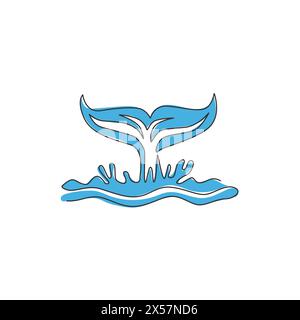 Un dessin en ligne continue de baleine à queue géante pour l'identité du logo du parc aquatique aquatique. Concept de mascotte d'animal de mammifère de grand océan pour l'organisation de l'environnement Illustration de Vecteur
