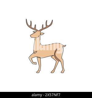 Un dessin simple ligne d'adorable cerf drôle pour l'identité du logo de l'entreprise. Concept de mascotte animal mammifère renne mignon pour zoo public. Continu moderne Illustration de Vecteur