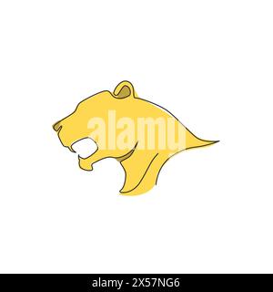 Un seul dessin de ligne de tête de léopard sauvage pour l'identité de logo d'entreprise. Fort concept de mascotte d'animal mammifère jaguar pour la conservation nationale Illustration de Vecteur