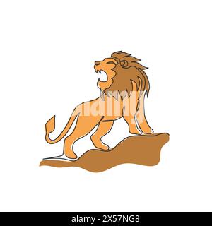 Dessin en ligne continue unique d'un lion élégant pour l'identité du logo du club de sport. Concept dangereux de mascotte d'animal mammifère de gros chat pour club de jeu. Un tendance Illustration de Vecteur