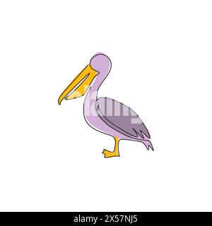Un dessin simple ligne de pélican mignon pour l'identité de logo d'entreprise. Concept de mascotte Big Bird pour société d'expédition. Ligne continue moderne Illustration de Vecteur