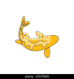 Un dessin en ligne continue de beaux poissons koi élégants pour l'identité de logo de ferme d'aquarium. Concept d'icône de poisson de carpe de beauté typique japonais. Trendy Sing Illustration de Vecteur