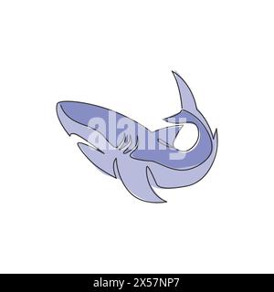 Un dessin en ligne continue de requin poisson de mer prédateur pour l'identité de logo d'aquarium de vie sous-marine. Concept d'animal marin sauvage pour les amoureux de la nature fondatio Illustration de Vecteur