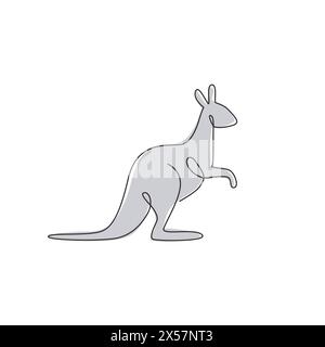 Dessin en ligne continue unique d'adorable kangourou debout pour l'identité du logo du zoo national. Concept de mascotte animale australienne pour le tourisme de voyage campa Illustration de Vecteur