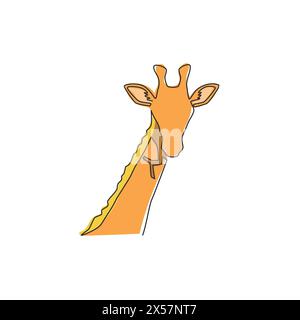 Dessin en ligne continue unique de la tête de girafe mignonne pour l'identité du logo d'entreprise. Concept adorable de mascotte animale girafe pour icône de marque. Tendance Illustration de Vecteur