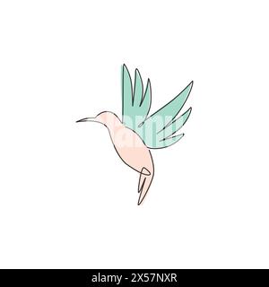 Un dessin de ligne continue de colibri mignon pour l'identité de logo d'entreprise. Concept de mascotte d'oiseau de petite beauté pour la conservation de la forêt nationale Illustration de Vecteur