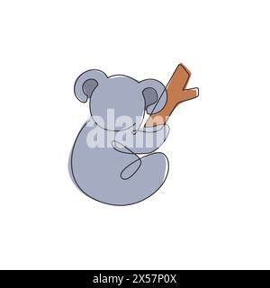 Un dessin en ligne continue d'adorable koala sur l'arbre pour l'identité du logo du zoo national. Concept de mascotte Little Bear d'Australie pour parc de conservation Illustration de Vecteur