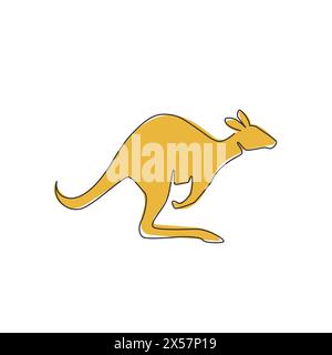 Un dessin d'une seule ligne de mignon kangourou debout pour l'identité du logo d'entreprise. Animal wallaby de l'Australie concept de mascotte pour l'icône de l'entreprise. Continuou Illustration de Vecteur