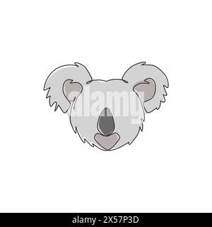 Un dessin simple ligne de tête de koala mignon pour l'identité de logo d'entreprise. Little Bear from Australia mascotte concept pour l'icône de campagne de tourisme de voyage. Illustration de Vecteur