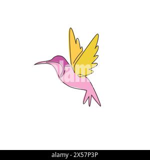 Dessin de ligne continue unique de colibri adorable pour l'identité de logo d'entreprise. Concept de mascotte d'oiseau de beauté minuscule pour la conservation nationale p Illustration de Vecteur