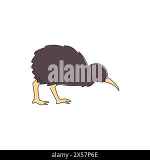 Dessin en ligne continue unique de kiwi drôle pour l'identité du logo de l'école maternelle. Concept de mascotte oiseau kiwi pour animal indigène de Nouvelle-Zélande. M Illustration de Vecteur