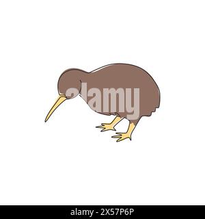 Un dessin simple ligne d'animal kiwi mignon pour l'identité du logo d'entreprise. Concept de mascotte d'oiseau kiwi pour le parc national de conservation. Contin moderne Illustration de Vecteur