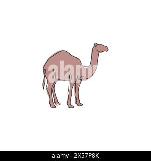 Un dessin simple de chameau arabe du désert fort pour l'identité du logo. Concept d'animal mammifère mignon pour l'icône de l'élevage du bétail. Ligne continue moderne Illustration de Vecteur