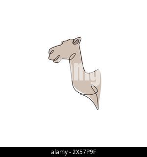 Dessin en ligne continue unique de chameau arabe du désert de tête pour l'identité du logo. Concept d'animal mammifère dromadaire mignon pour icône de zoo national. Tendance un l Illustration de Vecteur