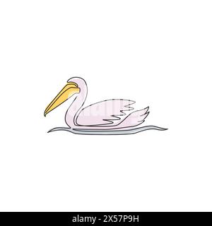 Un dessin simple ligne de pélican mignon pour l'identité de logo d'entreprise. Concept de mascotte Big Bird pour société d'expédition. Ligne continue tendance Illustration de Vecteur