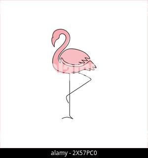 Un dessin simple ligne de flamant rose exotique de beauté pour l'identité de logo d'entreprise. Concept de mascotte oiseau Flamingo pour marque de produit. Continuou moderne Illustration de Vecteur