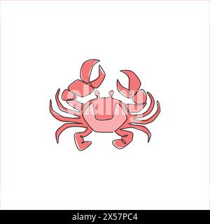 Dessin de ligne continue simple de petit crabe avec grande griffe pour l'identité de logo de fruits de mer. Concept d'animal marin pour l'icône de restaurant chinois. Une ligne moderne Illustration de Vecteur
