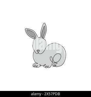 Un dessin simple ligne de lapin de pose mignon pour l'identité de logo d'entreprise de marque. Concept adorable de mascotte d'animal de lapin pour l'icône de ferme d'élevage. Continu Illustration de Vecteur