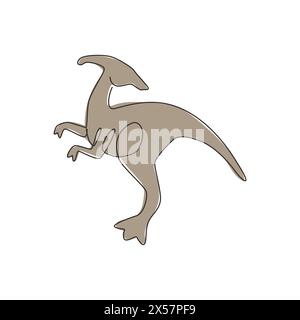 Un dessin simple ligne de parasaurolophus agile et rapide pour l'identité du logo. Concept de mascotte animale Dino pour icône de parc à thème préhistorique. conti. Dynamique Illustration de Vecteur