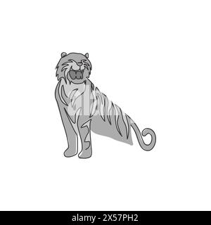 Un dessin au trait continu de tigre africain pour l'identité du logo de l'entreprise. Concept fort de mascotte d'animal mammifère félin pour le zoo safari national. Péché à la mode Illustration de Vecteur