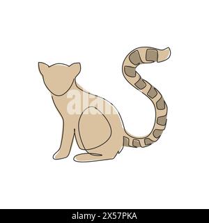 Un dessin au trait continu de mignon lémurien avec longue queue à anneau pour l'identité du logo. Concept de mascotte d'animal marsupial pour icône de zoo national. Singl tendance Illustration de Vecteur