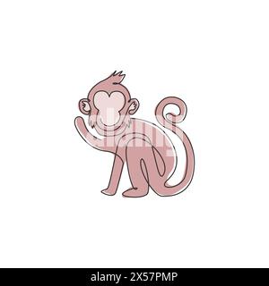 Dessin en ligne continue unique de singe marchant mignon pour l'identité nationale du logo du zoo. Adorable concept de mascotte animal primate pour icône de spectacle de cirque. Un Illustration de Vecteur