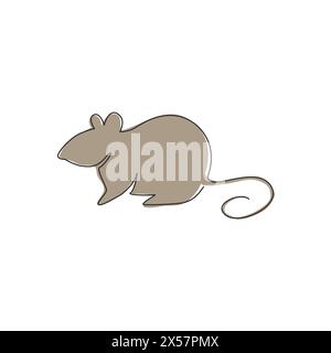 Un dessin simple ligne de petite souris drôle mignonne pour l'identité de logo. Adorable rongeur rongeur concept de mascotte pour icône animale. Ligne continue tendance gr Illustration de Vecteur