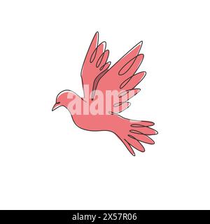 Dessin de ligne continue unique d'oiseau de colombe volante adorable pour l'identité de logo. Concept de mascotte de pigeon mignon pour la liberté et l'icône de mouvement de paix. Moderne Illustration de Vecteur