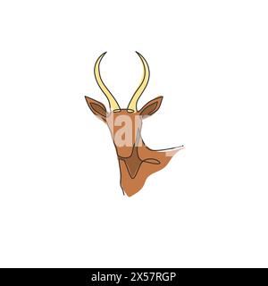 Un seul dessin de ligne de la tête d'antilope de beauté pour l'identité de logo. Mascotte d'animaux de mammifères cornés pour icône du parc national de conservation. Continu Illustration de Vecteur