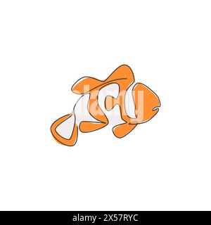 Dessin de ligne continue simple de poisson clown drôle pour l'identité de logo. Concept de mascotte anemonefish dépouillée pour icône de zoo national. Dessin moderne d'une ligne Illustration de Vecteur