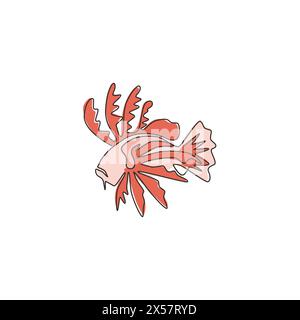 Un dessin en ligne continue de Lionfish effrayant pour l'identité du logo de l'entreprise. Concept de mascotte de créature de poisson de monstre marin pour icône de spectacle aquatique. Simple moderne Illustration de Vecteur