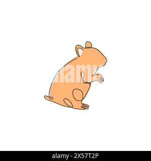 Un dessin simple ligne de hamster mignon debout pour l'identité du logo domestique. Concept de mascotte d'animal rongeur pour l'icône de club d'amoureux d'animaux de compagnie. Moderne continu l Illustration de Vecteur