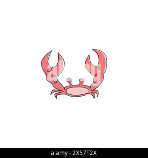 Un dessin en ligne continue de crabe mignon avec une grande griffe pour l'identité du logo des fruits de mer. Concept adorable d'animal de mer pour icône de restaurant. Ligne simple tendance Illustration de Vecteur