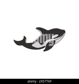 Dessin de ligne continue simple de grand orque adorable pour l'identité de logo de l'entreprise. Concept de mascotte d'épaulard Whale pour icône d'amoureux de plongée sous-marine. Moderne un lin Illustration de Vecteur