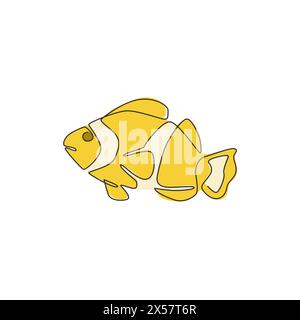 Dessin de ligne continue unique de poisson clown de beauté pour l'identité de logo aquatique. Magnifique concept de mascotte anemonefish pour icône de spectacle sous-marin. Une ligne Illustration de Vecteur