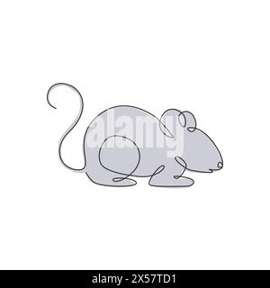 Dessin de ligne continue simple de petite souris mignonne pour l'identité du logo. Concept de mascotte d'animal mammifère de souris drôle pour l'icône de club d'amoureux d'animaux de compagnie. Moderne un lin Illustration de Vecteur