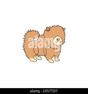 Un dessin en ligne continue d'adorable chien pomeranian pour l'identité du logo de l'entreprise. Concept de mascotte de chien de race pure pour icône d'animal de compagnie amicale de pedigree. S modernes Illustration de Vecteur