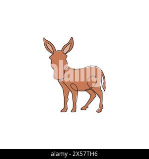 Un dessin au trait continu de l'âne debout pour l'identité du logo. Concept de mascotte de taille mini cheval pour icône de ranch d'âne. Dessin simple ligne moderne Illustration de Vecteur