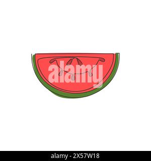 Dessin en ligne continue unique de pastèque organique saine tranchée pour l'identité du logo du verger. Concept de fruitage frais pour icône de jardin de fruits. Moderne Illustration de Vecteur