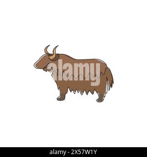 Un dessin de ligne continue de Dashing yak pour l'identité du logo de l'entreprise. Concept de mascotte de mammifère OX pour icône de bétail. Dessin graphique à une ligne moderne Illustration de Vecteur