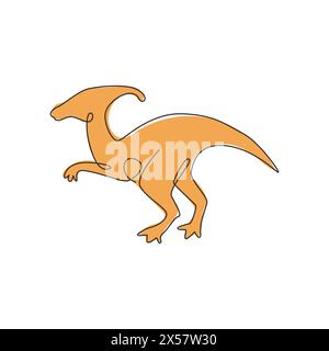 Un dessin d'une seule ligne de parasaurolophus agressif pour l'identité du logo. Concept de mascotte animale Dino pour icône de parc à thème préhistorique. Tendance continue Illustration de Vecteur