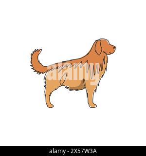 Un dessin en ligne continue de chien Golden retriever mignon pour l'identité du logo de l'entreprise. Concept de mascotte de chien de race pure pour icône d'animal de compagnie amicale de pedigree. Moderne Illustration de Vecteur