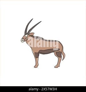 Un dessin au trait continu de stout oryx pour l'identité du logo de l'entreprise. Concept de mascotte d'animal mammifère antilope africain pour icône de parc safari. Moderne Illustration de Vecteur