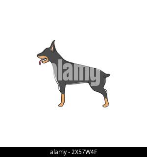 Dessin en ligne continue unique du chien Dashing doberman pour l'identité du logo de la société de sécurité. Concept de mascotte de chien de race pure pour icône d'animal de compagnie amicale de pedigree. Illustration de Vecteur