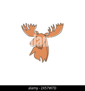 Un dessin en ligne continue de la tête d'orignal galante pour l'identité du logo du zoo. concept de mascotte pour icône de parc national de conservation. Graphique de dessin d'une seule ligne Illustration de Vecteur