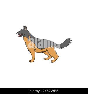 Simple dessin d'une ligne de chien de berger allemand frashing pour l'identité du logo de l'entreprise. Concept de mascotte de chien de race pure pour icône d'animal de compagnie amicale de pedigree. Moderne c Illustration de Vecteur