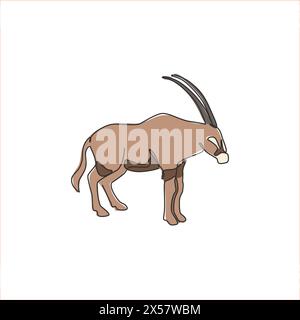 Dessin en ligne continue unique d'oryx pointillés pour l'identité du logo de l'entreprise. Concept de mascotte de mammifère antilope pour icône de parc national de conservation. Moderne o Illustration de Vecteur