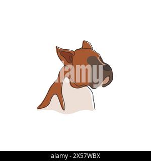 Dessin de ligne continue simple de la tête de chien boxer féroce pour l'identité de logo de la société de sécurité. Concept de mascotte de chien de race pure pour icône d'animal de compagnie amicale de pedigree Illustration de Vecteur