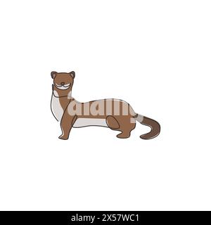 Simple dessin d'une ligne de Weasel mignon pour l'identité du logo de l'entreprise. Concept de mascotte de prédateur de mammifère petit et actif pour icône de zoo national. Contin moderne Illustration de Vecteur